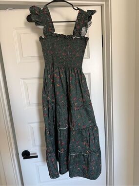 Hill House The Ellie Nap Bottle Green Fleur Chintz Floral Midi Dress Medium M